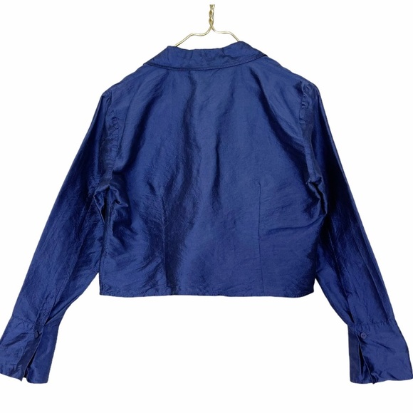 🌈Sunny Leigh Royal Blue Silk Cropped Button Up - Picture 3 of 5